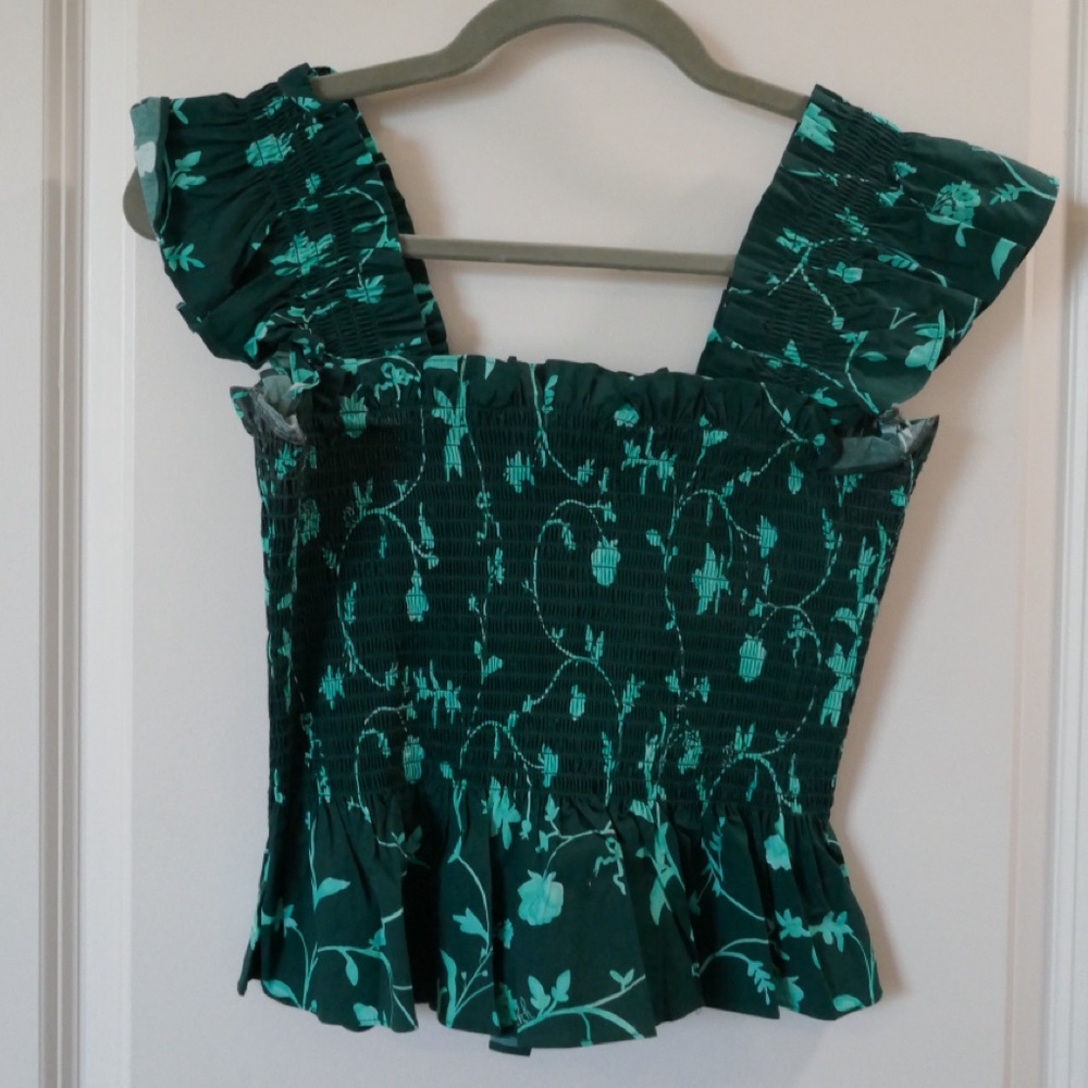 Hill House The Paz Top | Emerald Botanical Poplin | Size S